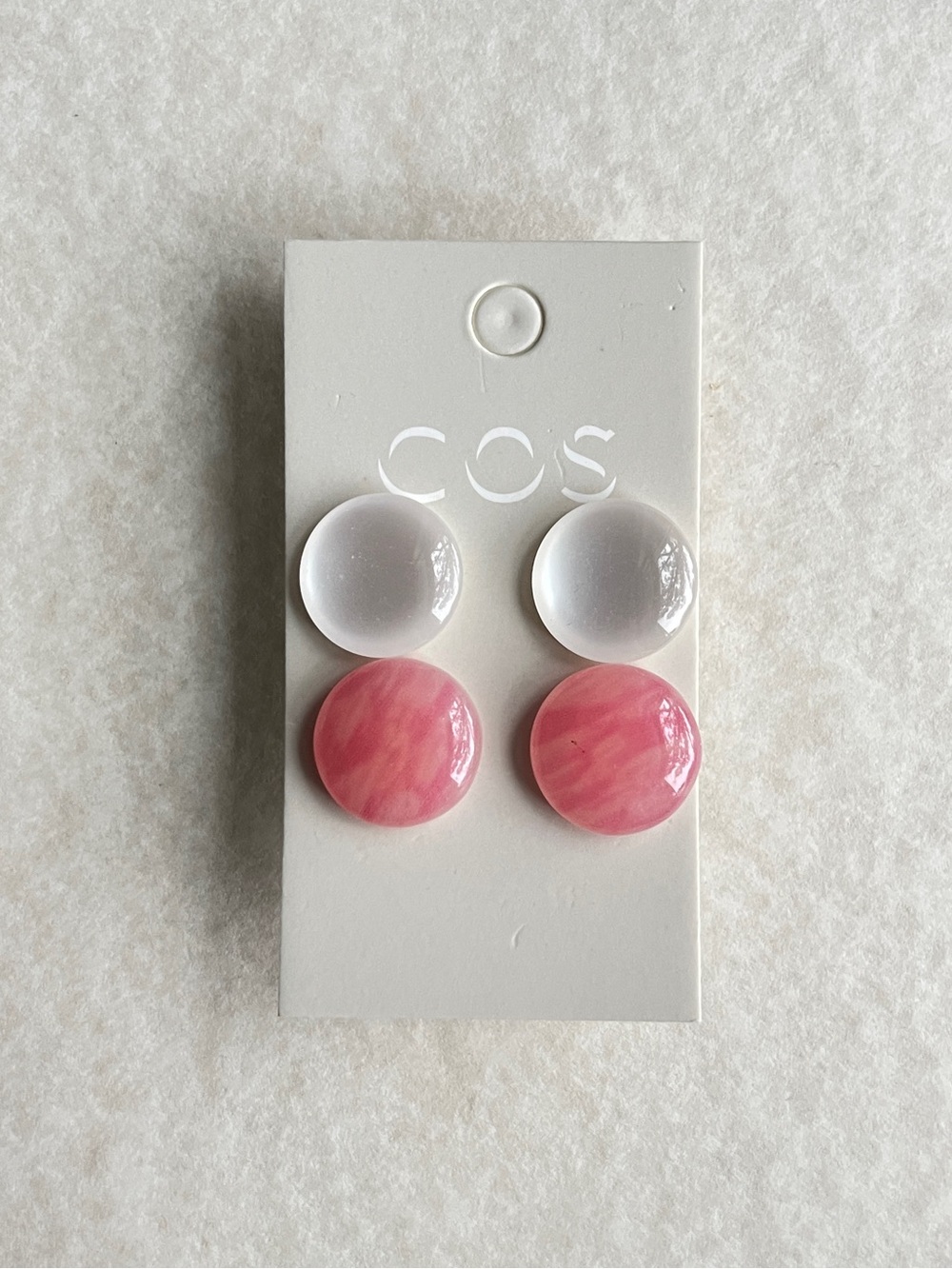 COS Pink and Clear Button Stud Earrings — 2 Pairs